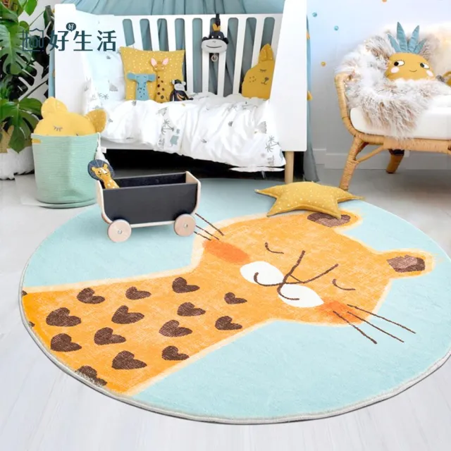 【hoi! 好好生活】童話世界可機洗圓地毯100x100cm-花豹