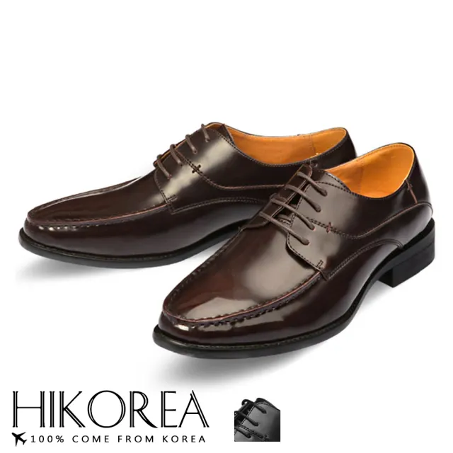 【HIKOREA】韓國空運/版型正常。紳士款皮革時尚拼接造型綁帶尖頭皮鞋 正裝 厚底 男皮鞋(73-363共2色/現貨)