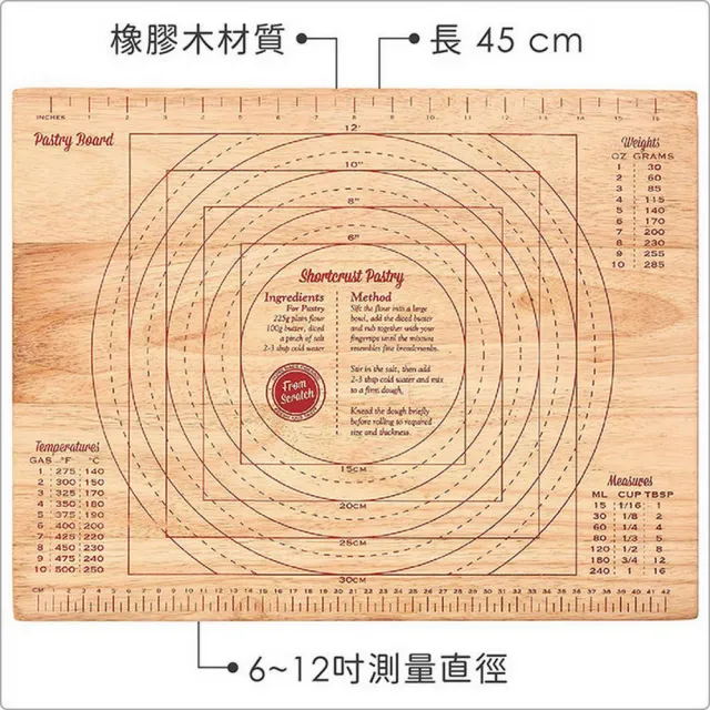 【Premier】木質測量揉麵板 45cm(桿麵墊 料理墊 麵糰)