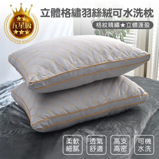 【Aibo】買2送2 全新五星級立體格繡羽絲絨可水洗枕