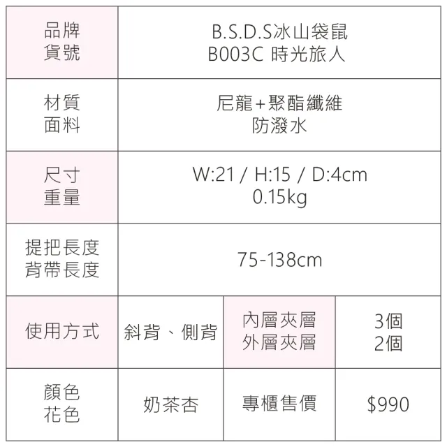 【冰山袋鼠】時光旅人 - 知性橫式三層斜背小包 - 奶茶杏(B003C)