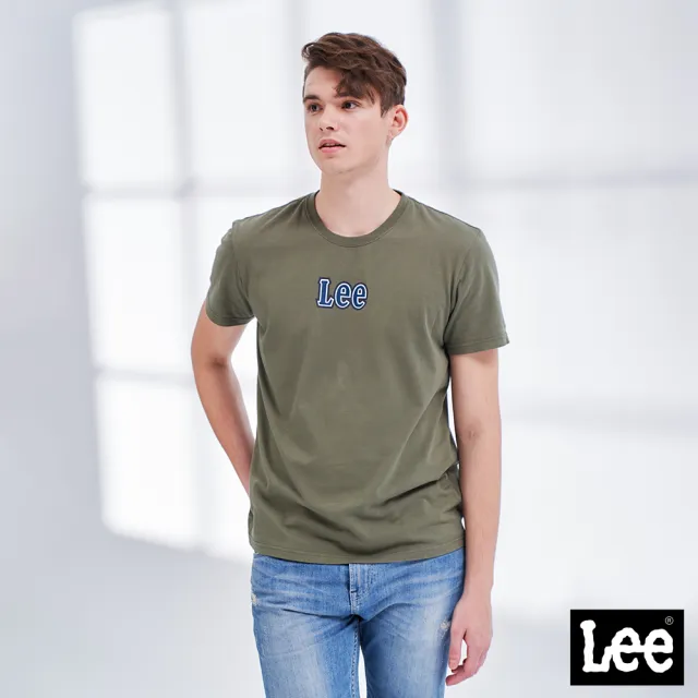 【Lee】男裝 短袖T恤 / 立體小LOGO 橄欖綠 標準版型(LL210157ANL)