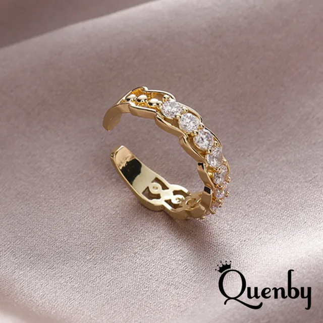 【Quenby】輕奢華微鑲鋯石鍍真金開口戒指(耳環/配件/交換禮物)
