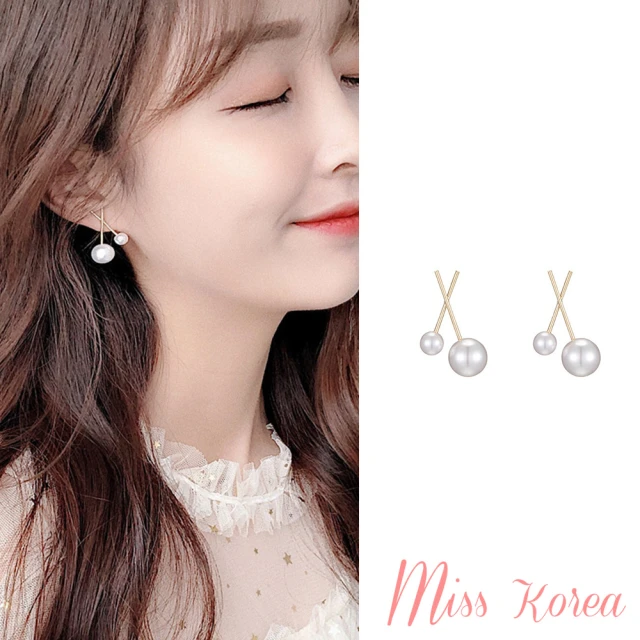 【MISS KOREA】韓國設計S925銀針溫柔氣質簡約交叉珍珠耳環