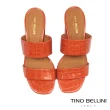 【TINO BELLINI 貝里尼】巴西進口都會簡潔牛皮壓紋粗跟涼拖鞋FST0003(紅)