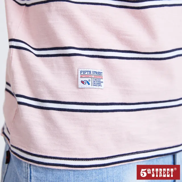 【5th STREET】雙11 中性 短袖 短t 上衣 t恤 TEE logo 條紋 棉質 粉紅(570863)