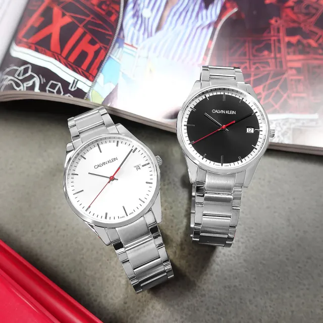 【Calvin Klein 凱文克萊】率性紳士 都會時尚 礦石強化玻璃 日期 不鏽鋼手錶 黑色 40mm(K4N2114X)