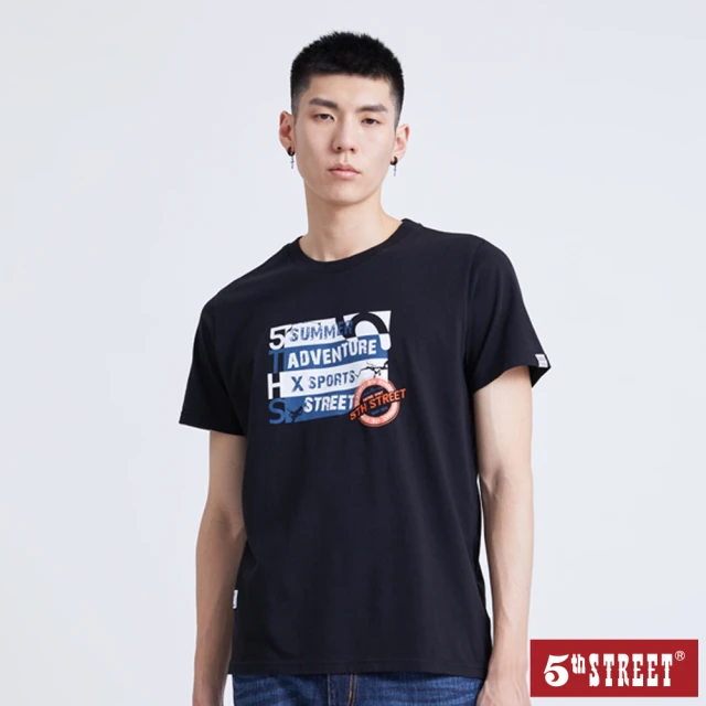 【5th STREET】男復古印花短袖T恤-黑色