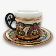 【SOLO 歐洲家居】手工銅雕釉彩濃縮咖啡杯盤組70ML