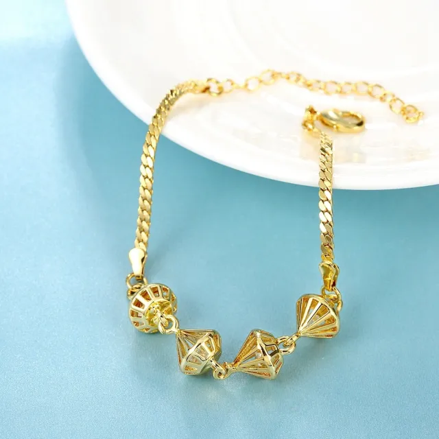 【Aphrodite 愛芙晶鑽】立體鑽石美鑽造型手環(黃金色)