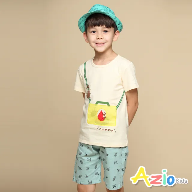 【Azio Kids 美國派】男童 短褲 滿版小屋圖騰印花純色休閒短褲(綠)