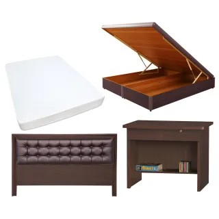 【顛覆設計】房間四件組 皮面床頭片+後掀床+獨立筒+書桌(雙人5尺)