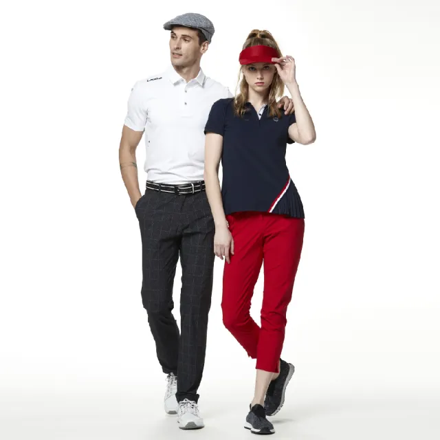 【Lynx Golf】korea 女款星星圖案配色領片短袖POLO衫/高爾夫球衫(深藍色)