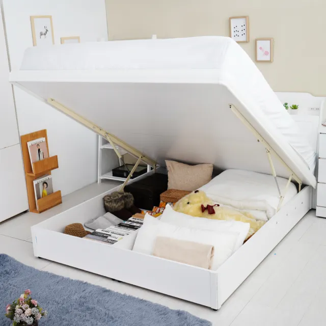 【YUDA 生活美學】英式小屋2件組安全掀床+收納床頭箱 3.5尺單人掀床組/床架組/床底組(床頭箱+掀床2件組)