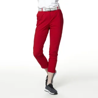 【Lynx Golf】korea 女款口袋織帶設計素面款平口休閒長褲(紅色)