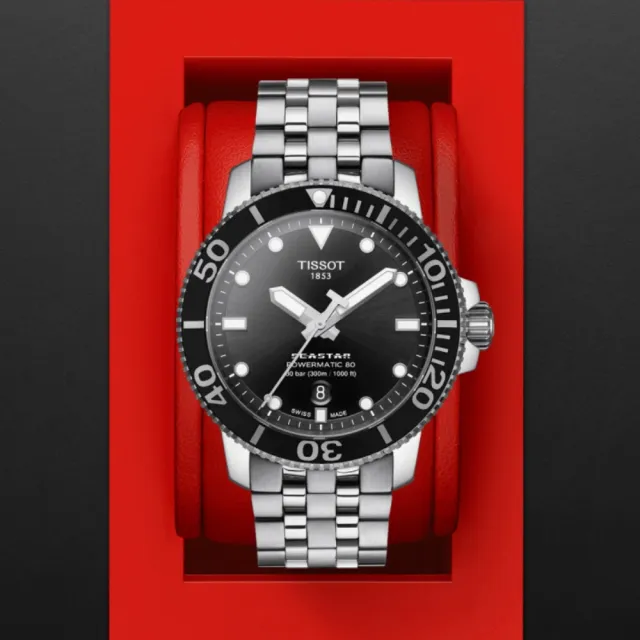 【TISSOT 天梭 官方授權】SEASTAR1000海星系列 300m 潛水機械腕錶 / 43mm 母親節 禮物(T1204071105100)