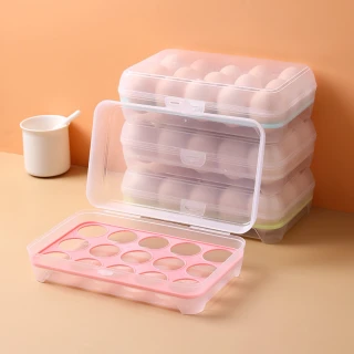 【Dagebeno荷生活】日式15格立式雞蛋盒 冰箱雞蛋收納透明保鮮盒(四入)