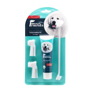 【Fresh Friends好口氣】寵物犬用酵素牙膏清潔組90g+雙頭牙刷+指刷*2牙(寵物牙膏 寵物潔牙 寵物牙刷)