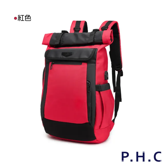 【PHC】休閒旅行防潑水大容量雙肩後背包(防水包 現+預  軍綠色 / 紅色 / 藍色 / 黑色)