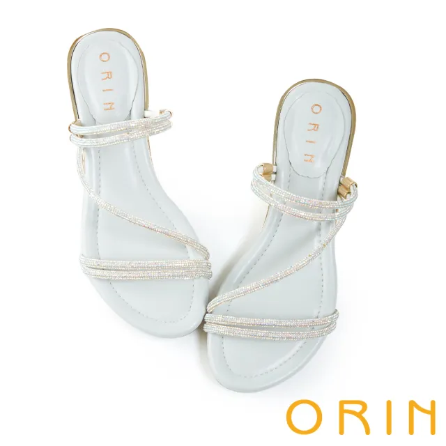 【ORIN】水鑽斜邊鑲金厚底 女 拖鞋(銀色)