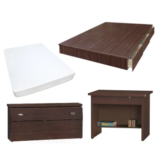 【顛覆設計】房間四件組 床頭箱+抽屜床+獨立筒+書桌(雙人5尺)