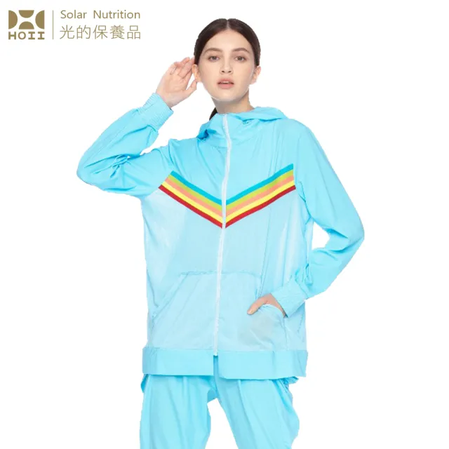 【HOII】HOII后益 彩虹線條透氣連帽T★藍光(UPF50+抗UV防曬涼感先進光學機能布)