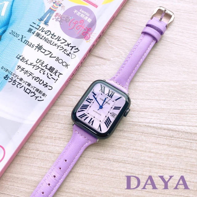 DAYA Apple Watch 1-9代/SE/Ultra 42/44/45/49mm 真皮細錶帶 薰衣草紫