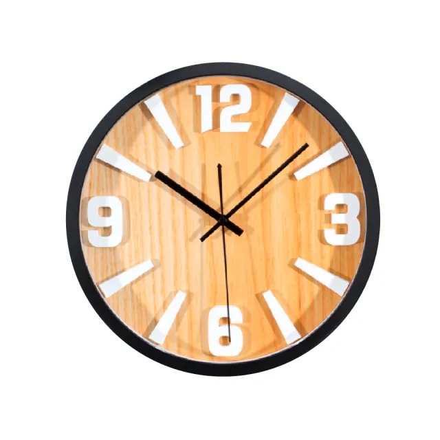 【METER DEER 米鹿】30公分時鐘 掛鐘 創意立體數字刻度款 有框木紋靜音壁鐘(靜音時鐘 藝術裝飾 掛鐘)