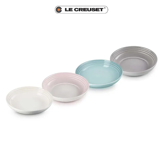 【Le Creuset】瓷器悠然恬靜系列義麵盤組22cm-4入(蛋白霜/貝殼粉/海洋之花/迷霧灰)