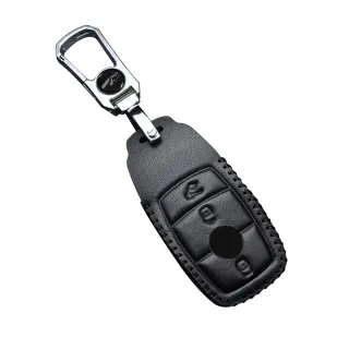 【百寶屋】M-Benz賓士E-Class系列手縫真皮汽車鑰匙套(3鍵黑)