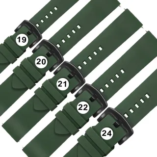 【Watchband】19.20.21.22.24 mm / 各品牌通用 快拆錶耳 輕盈舒適 矽膠錶帶 鍍黑不鏽鋼扣頭(綠色)