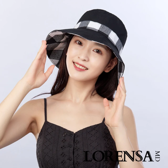 【Lorensa 蘿芮】抗UV蝴蝶結格紋純色雙面戴防曬遮陽帽