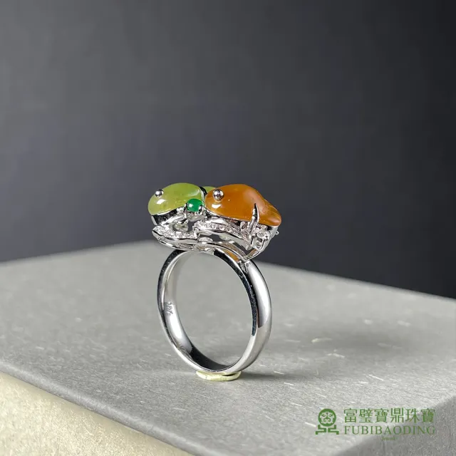 【Fubibaoding jeweler 富璧寶鼎珠寶】冰種黃綠腳印翡翠戒指(天然A貨 冰種翡翠 18K金 國際圍#11)