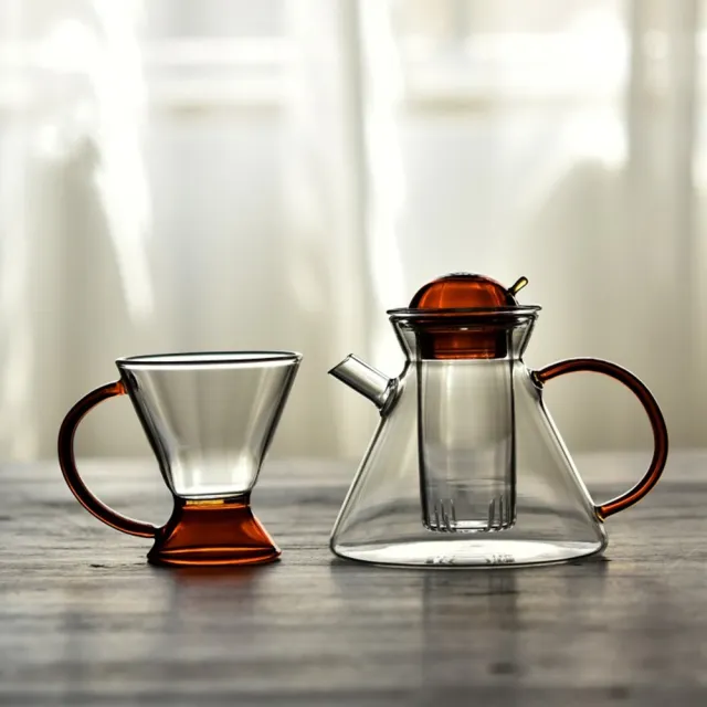 【KOTI 日安生活】簡約復古琥珀色耐熱玻璃杯2入組(咖啡杯水杯茶杯)