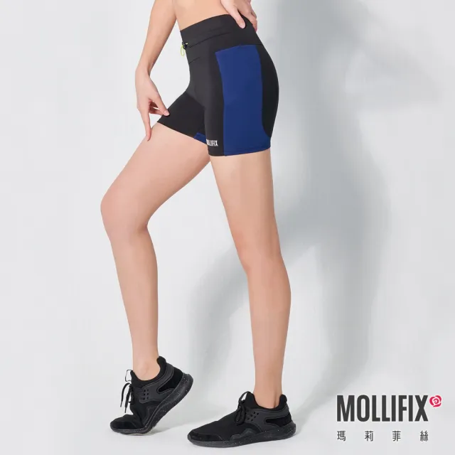【Mollifix 瑪莉菲絲】水陸兩用速乾防曬3分褲瑜珈褲、瑜珈服、Legging(黑)