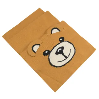 【MOSCHINO】品牌泰迪熊立體耳朵素雅純羊毛披肩圍巾(淺棕)