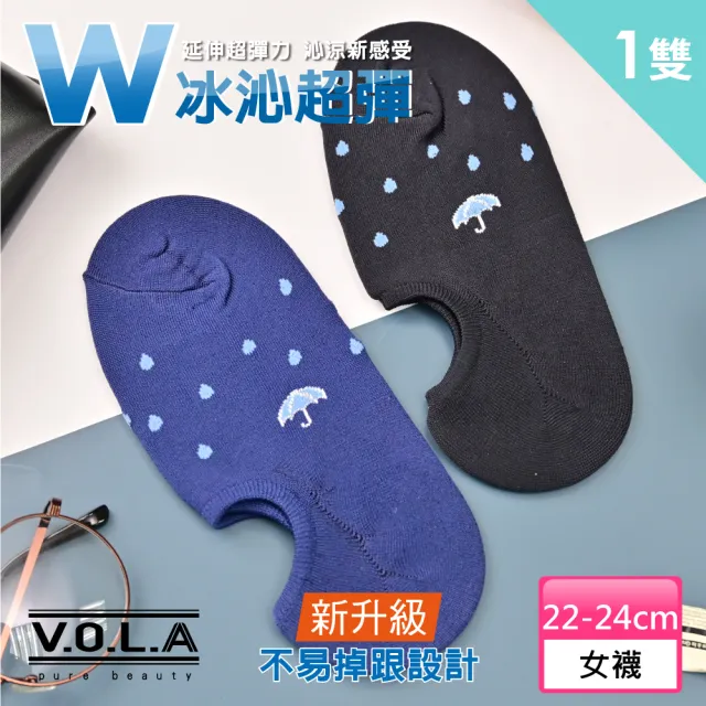 【VOLA 維菈】W冰沁超彈-情境雨滴 涼感透氣隱形船襪(MIT台灣製  涼感紗添加 快速排汗 W跟織法設計)