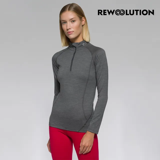 【Rewoolution】女 LINDSEY 190g長袖半開襟(碳灰)REAB2WC702(羊毛衣 長袖T恤 登山必備 吸濕排汗)