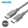 【Philips 飛利浦】Type C to Type C 200cm 手機充電線-灰(DLC4556C)