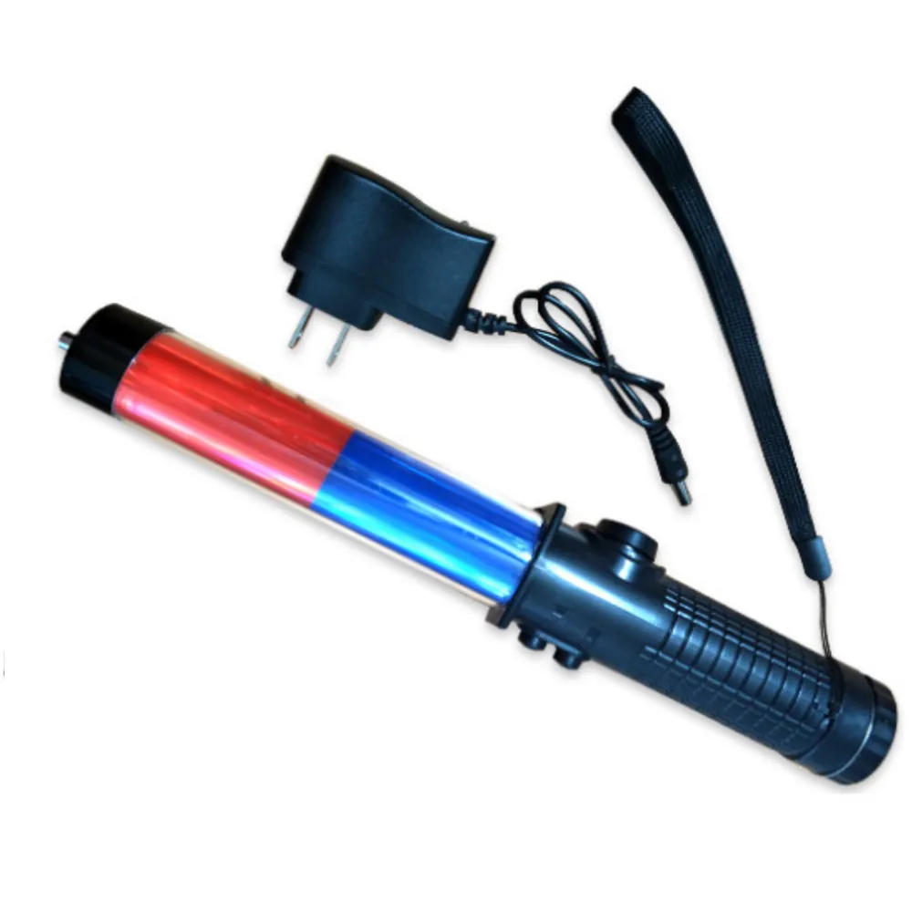 充電式紅藍爆閃LED交通指揮棒 警示燈-帶哨子(交通指揮棒)