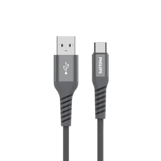 【Philips 飛利浦】USB to Type C 160cm 手機充電線-灰(DLC4558A)