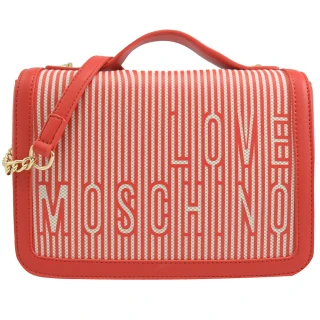 【MOSCHINO】LOVE MOSCHINO 品牌線條LOGO帆布手提翻蓋二用包(紅白)
