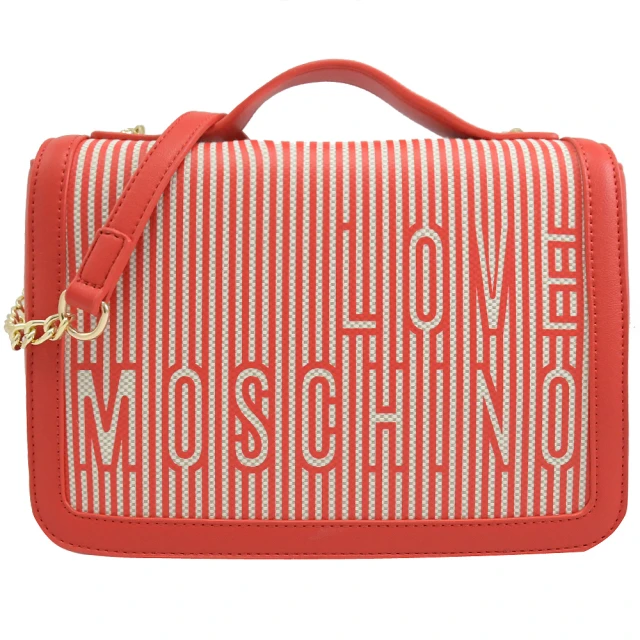 MOSCHINO LOVE MOSCHINO 品牌線條LOGO帆布手提翻蓋二用包(紅白)