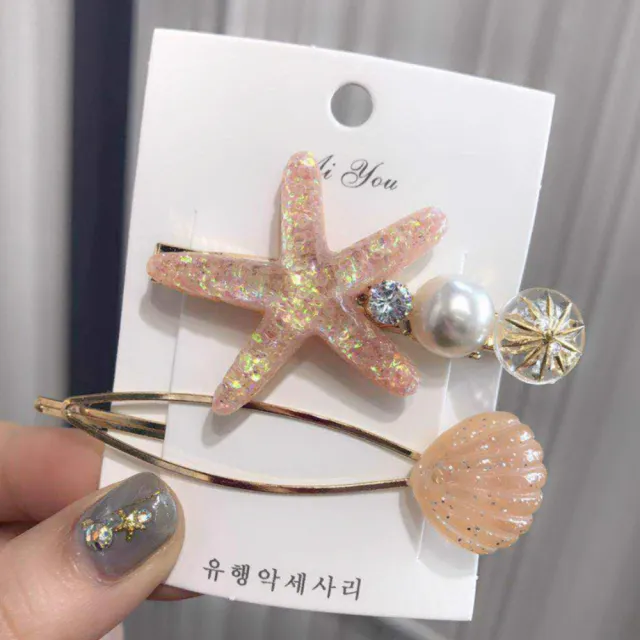 【L.Elegant】韓版海星貝殼珍珠2件套髮夾 共2組M64(髮夾 對夾)