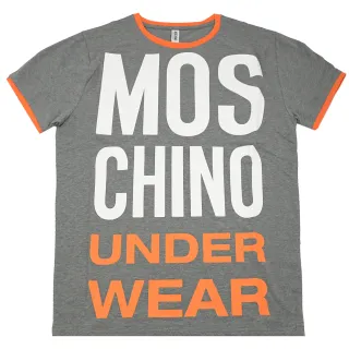 【MOSCHINO】品牌英文LOGO寬版個性棉短T恤(灰/橘邊)