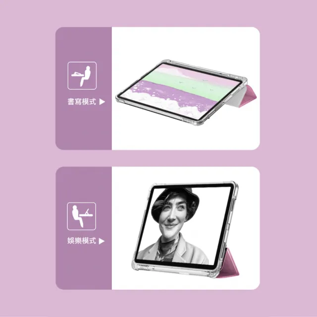 【BOJI 波吉】iPad Air 4/5 10.9吋 三折式內置筆槽可吸附筆透明氣囊軟殼 原色渲染款 藍灰色