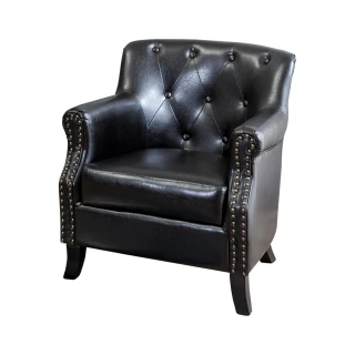 【BODEN】卡特美式黑色皮沙發單人座椅/一人座