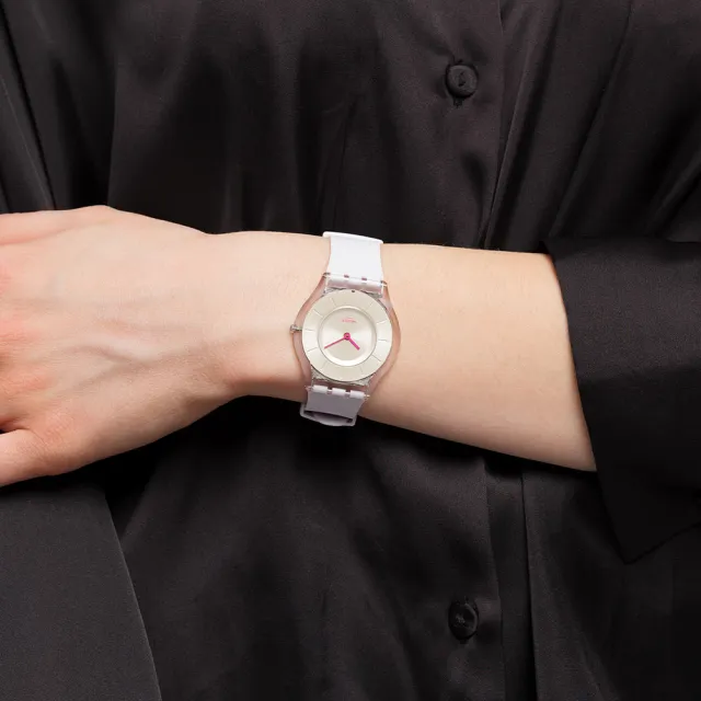 【SWATCH】SKIN超薄系列手錶CREAMY奶油白 瑞士錶 錶(34mm)