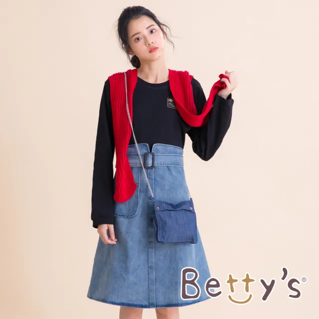 【betty’s 貝蒂思】圓領棉T拼接牛仔洋裝(黑色)