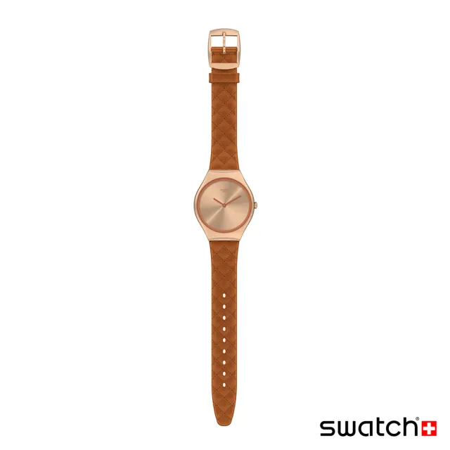 【SWATCH】Skin Irony 超薄金屬系列 BROWN QUILTED 率性棕 手錶 瑞士錶 錶(38mm)